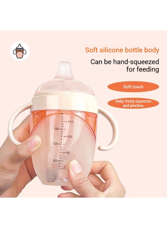 Yeselino Soft Silicone Baby Feeding Bottle with Handles, 210ml, Peach - Image 1