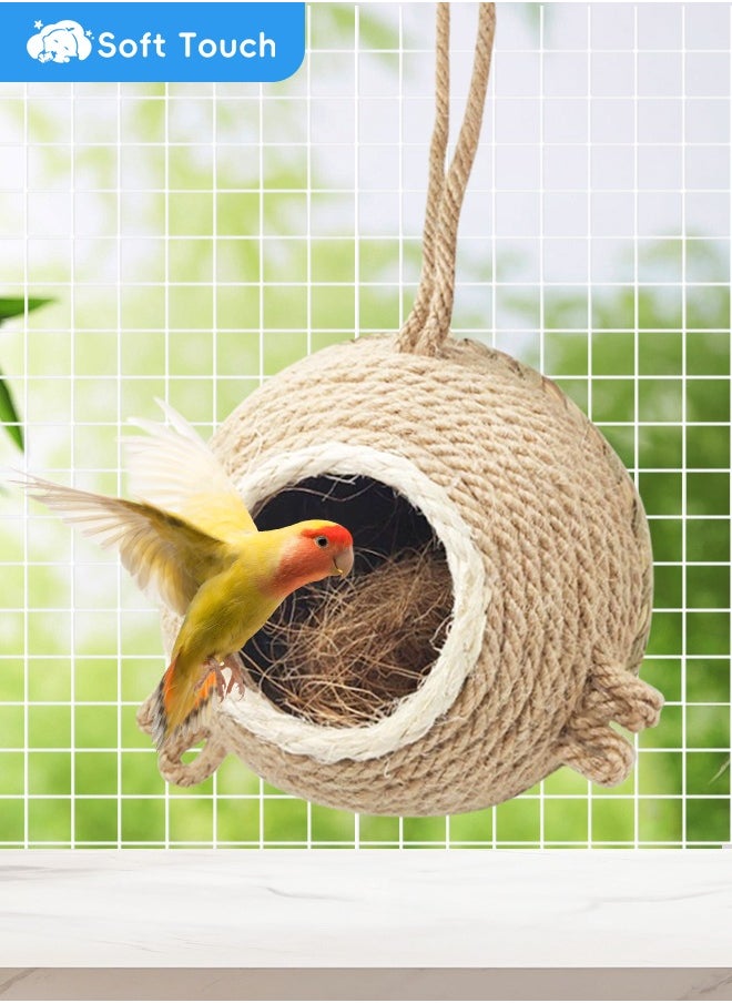 Soft Touch Natural Coconut Bird Nest Hanging Home Natural Coconut Fiber Shell Bird Cage with Hook Bird House for Parrot Parakeet Lovebird Finch Canary Creative Retro Bird Carrier for Indoor & Outdoor Use  - Image 2
