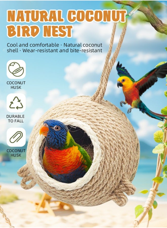 Soft Touch Natural Coconut Bird Nest Hanging Home Natural Coconut Fiber Shell Bird Cage with Hook Bird House for Parrot Parakeet Lovebird Finch Canary Creative Retro Bird Carrier for Indoor & Outdoor Use  - Image 3