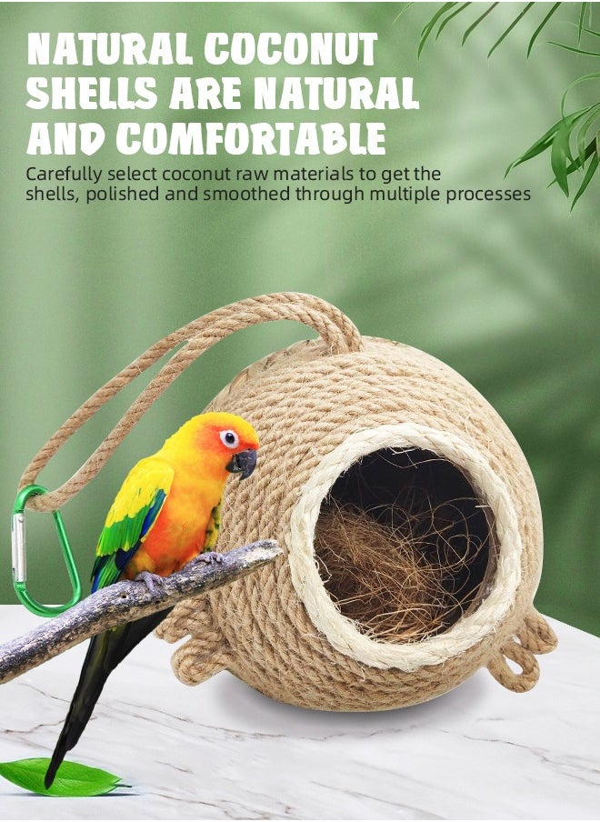Soft Touch Natural Coconut Bird Nest Hanging Home Natural Coconut Fiber Shell Bird Cage with Hook Bird House for Parrot Parakeet Lovebird Finch Canary Creative Retro Bird Carrier for Indoor & Outdoor Use  - Image 4