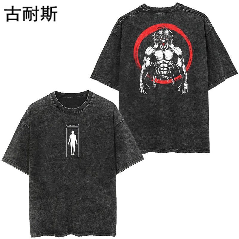 Washed Old Short-sleeved T-shirt Men's and Women's Summer Fashion Brand American Style Retro Couple's T-shirt Top for - Image 1