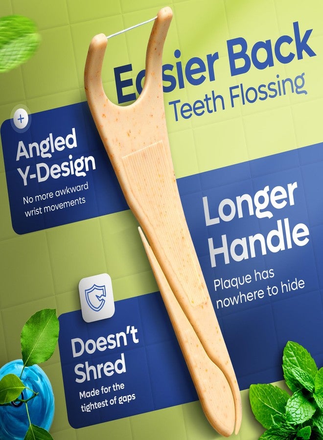 SmartLifeco Eco-Friendly Angled Dental Floss Picks (200ct) - Made with Straw Wheat Blend, Superior Anti-Shred Thread for Molars & Back Teeth, Tooth Pick Stick for Adults, Soft on Gums, Vegan, Mint - Image 2