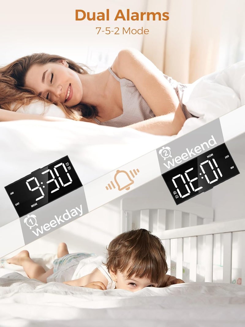 PPLEE Alarm Clock for Bedroom,Upgrade Digital Clock Large Bold Number,5 Level Brightness Volume,2 Alarms,Weekend Weekday Mode,Type C/USB Charger Port,Loud Table Clock with Power Off Memory for Any Age - Image 4