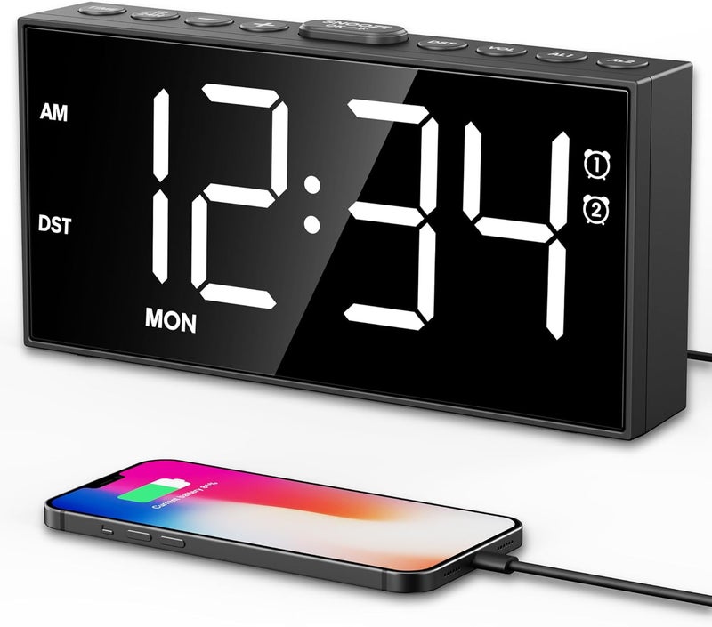 PPLEE Alarm Clock for Bedroom,Upgrade Digital Clock Large Bold Number,5 Level Brightness Volume,2 Alarms,Weekend Weekday Mode,Type C/USB Charger Port,Loud Table Clock with Power Off Memory for Any Age - Image 1