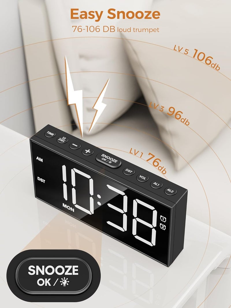 PPLEE Alarm Clock for Bedroom,Upgrade Digital Clock Large Bold Number,5 Level Brightness Volume,2 Alarms,Weekend Weekday Mode,Type C/USB Charger Port,Loud Table Clock with Power Off Memory for Any Age - Image 3
