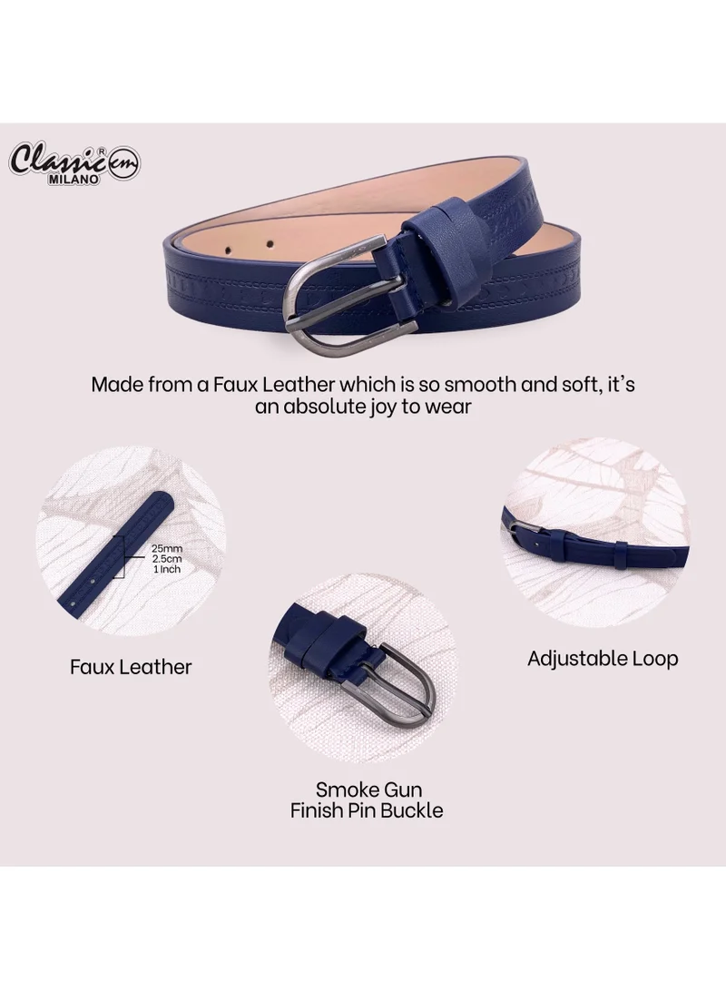 Classic Milano Blue (SGPU41) Classic Milano Women's Belt with Gift Box; Faux Leather Ladies Belt for Dresses, Jeans & Gowns; Stylish Womens Belt; Adjustable Girls Belt; Belt for Women | Full Length: 110 CM (Free Size - Fits up to the waist of 40 Inches / 100 CM) for Women | Best Price UAE