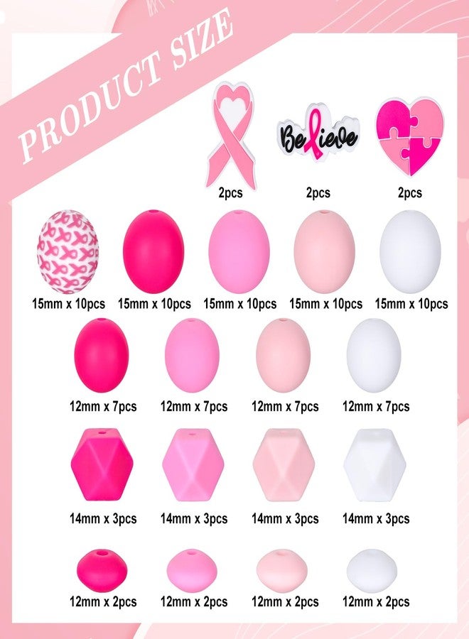 Whaline 104Pcs Breast Cancer Awareness Silicone Beads with Elastic Rope Assorted Pink Rubber Loose Spacer Beads for DIY Crafts Jewelry Necklaces Bracelets Keychain Making - Image 2