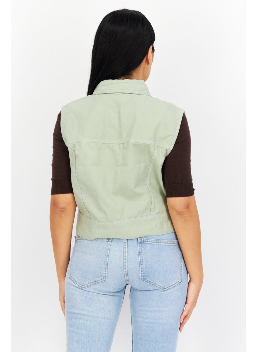 RIVER ISLAND - جاكيت جينز نسائي سادة بدون أكمام، أخضر فاتح - Image 1