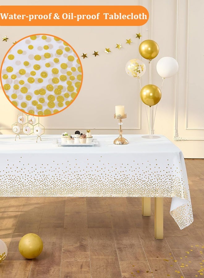 YIM-VIBEHAUS Disposable Plastic Tablecloth, White Gold Polka Dot Table Cloth for Party, 137 X 274 CM Table Cover Table Decoration for Picnic, Baby Shower, Birthday Decorations - Image 4