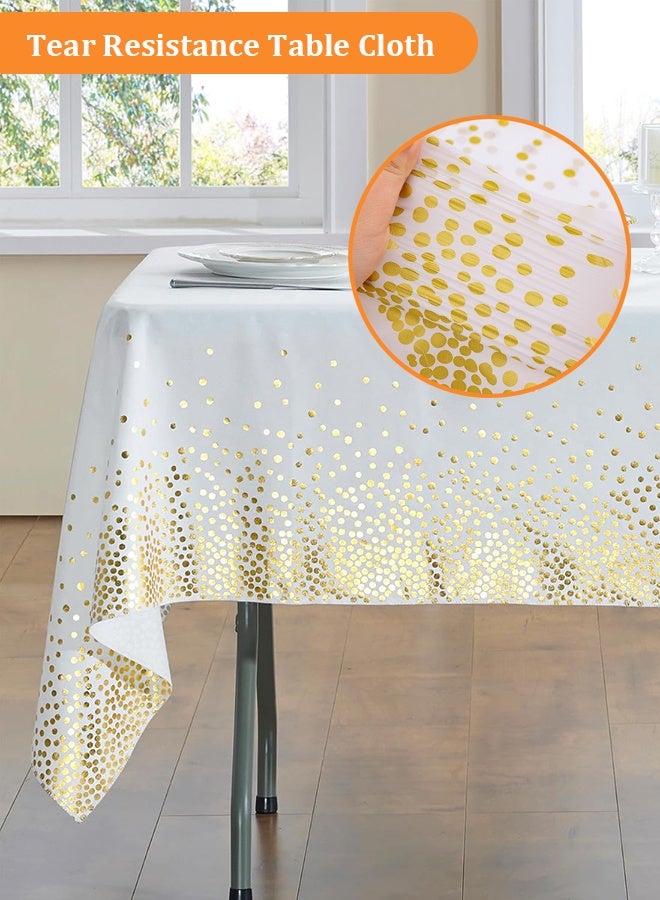 YIM-VIBEHAUS Disposable Plastic Tablecloth, White Gold Polka Dot Table Cloth for Party, 137 X 274 CM Table Cover Table Decoration for Picnic, Baby Shower, Birthday Decorations - Image 3