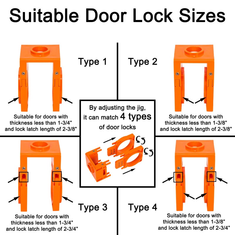 VIKITON Door Lock Installation Kit, with 1 inch Hole Saw (2 inch Depth) & 2-1/8 inch Hole Saw (1.5 inch Depth) and Jig, for Drilling Wood and Metal Door, Installing Deadbolt and Knob, Orange - Image 3