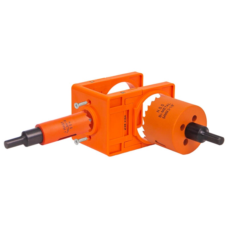 VIKITON Door Lock Installation Kit, with 1 inch Hole Saw (2 inch Depth) & 2-1/8 inch Hole Saw (1.5 inch Depth) and Jig, for Drilling Wood and Metal Door, Installing Deadbolt and Knob, Orange - Image 1