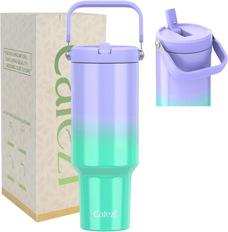 Cafezi 40oz Stainless Steel Vacuum Insulated Tumbler with Lid & Straw - Double-Wall Thermal Water Bottle for Hot & Cold Drinks, Leakproof Travel Mug with Handle, Fits Cup Holder, Ideal Home, Outdoor - Image 1