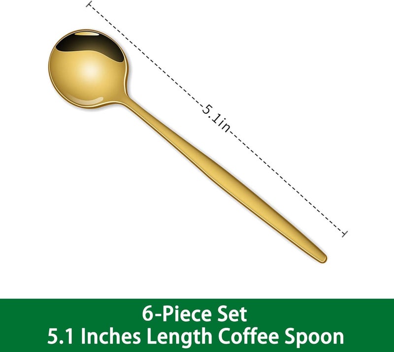 Dehov 5.1 Inch Coffee & Tea Spoon,6 Pieces Gold Stainless Steel Teaspoon,Mini Spoons For Dessert And Coffee,Durable Demitasse Coffee Spoons For Dessert - Image 2