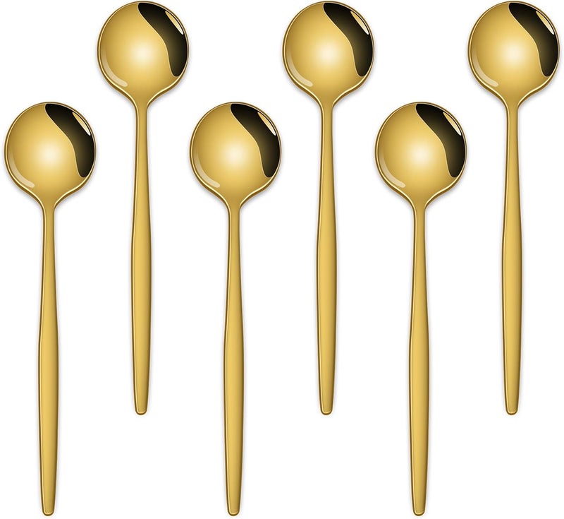 Dehov 5.1 Inch Coffee & Tea Spoon,6 Pieces Gold Stainless Steel Teaspoon,Mini Spoons For Dessert And Coffee,Durable Demitasse Coffee Spoons For Dessert - Image 1
