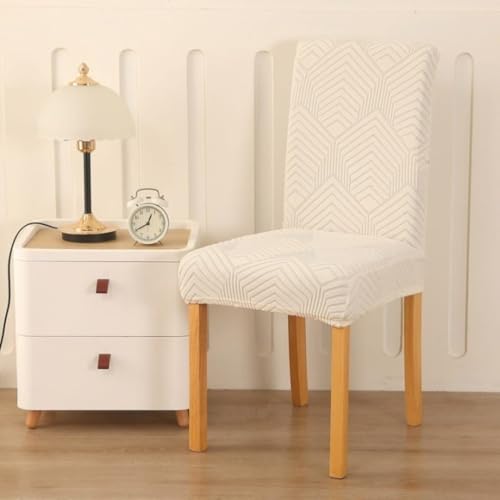Styleys Elastic Jacquard Chair Covers for Dining Room Removable Washable Chair Cover Protector Slipcovers (Pack of 4, Ivory, JSMC3) - Image 2