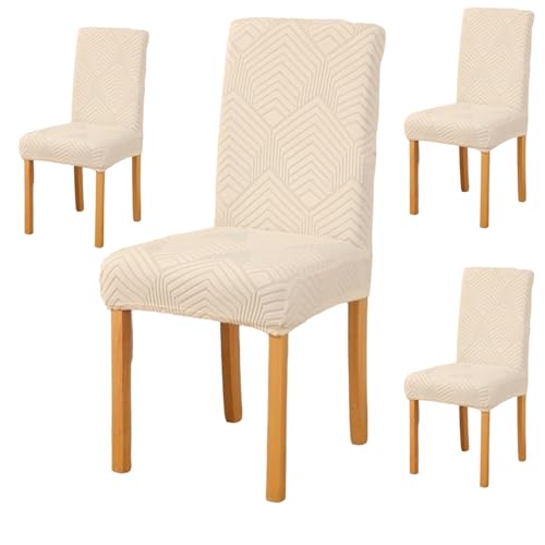 Styleys Elastic Jacquard Chair Covers for Dining Room Removable Washable Chair Cover Protector Slipcovers (Pack of 4, Ivory, JSMC3) - Image 1