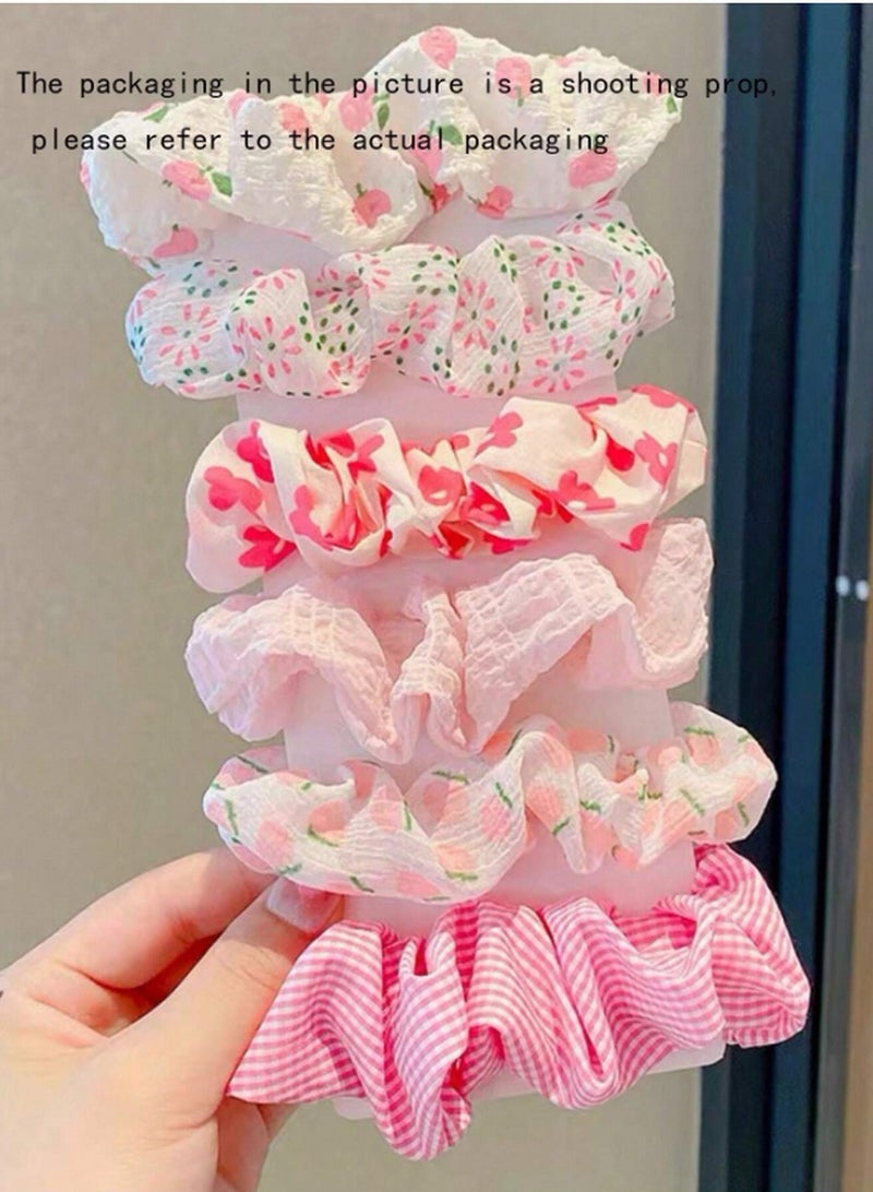 Generic Set of 6 Floral & Patterned Scrunchies – Soft Fabric Hair Bands in Romantic Prints  - Image 2