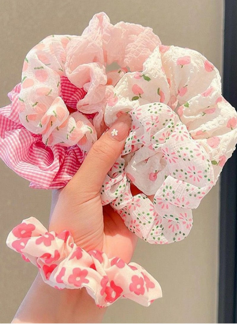 Generic Set of 6 Floral & Patterned Scrunchies – Soft Fabric Hair Bands in Romantic Prints  - Image 3