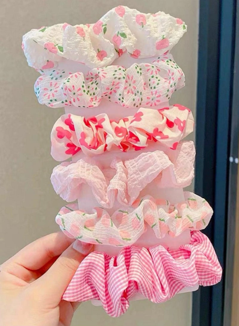 Generic Set of 6 Floral & Patterned Scrunchies – Soft Fabric Hair Bands in Romantic Prints  - Image 4
