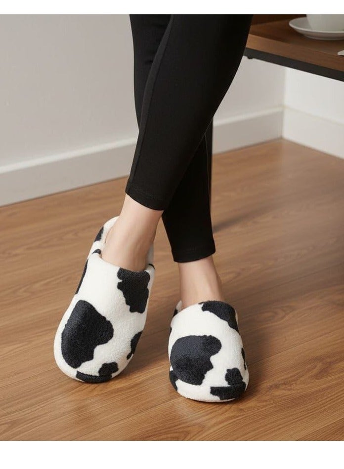 Women's winter home slipper, fur,  black and white cow-print - Image 3