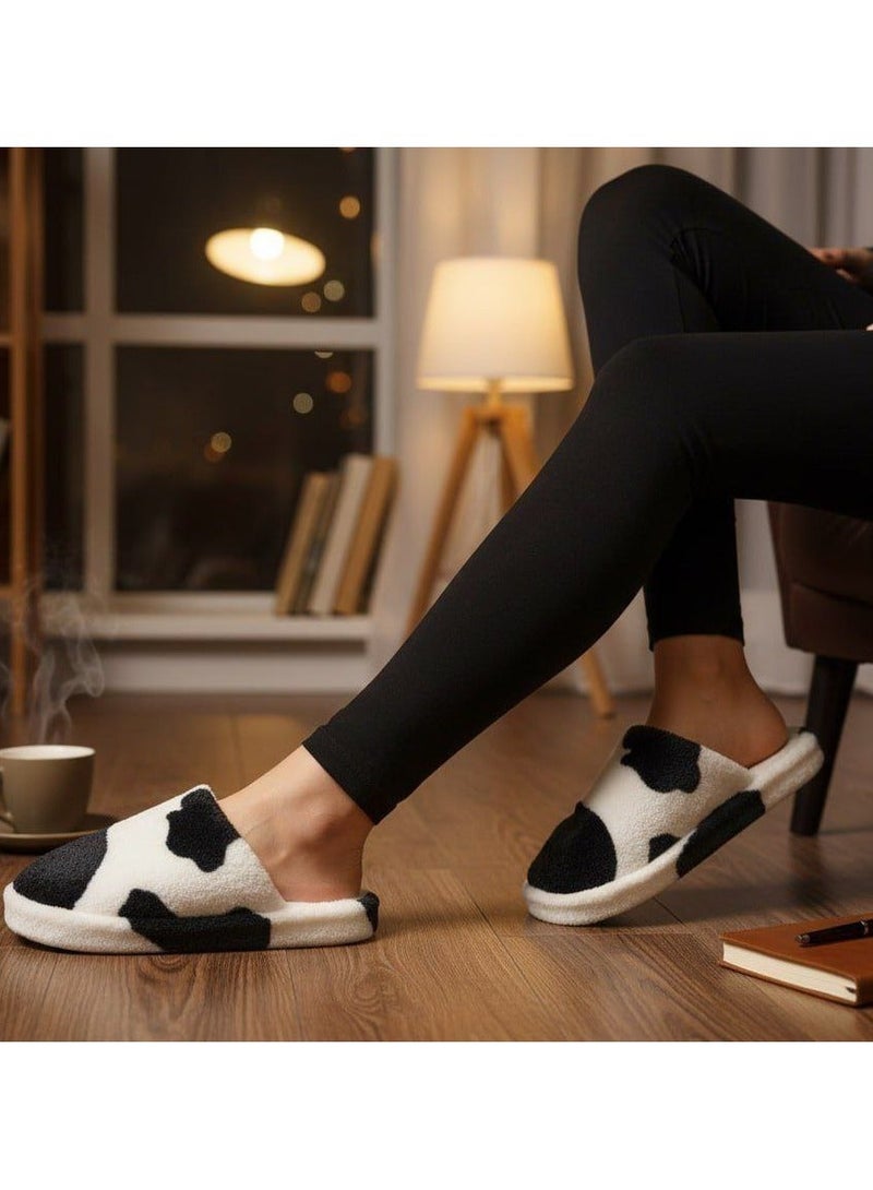 Women's winter home slipper, fur,  black and white cow-print - Image 2