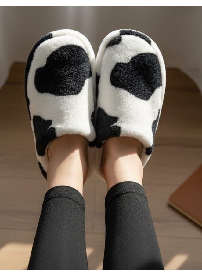Women's winter home slipper, fur,  black and white cow-print - Image 1