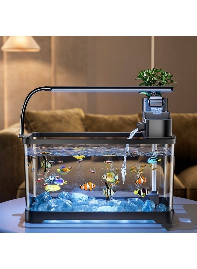  CityRiya-Long حوض أسماك، طقم حوض سمك سطح المكتب 60 سم مع ضوء LED ومضخة فلتر مياه، طقم حوض سمك زجاجي لصندوق السلاحف، منظر مائي لغرف النوم والمكاتب، منطقة حوض أسماك للسلاحف وسرطان البحر والأسماك والبرمائيات والزواحف - Image 3