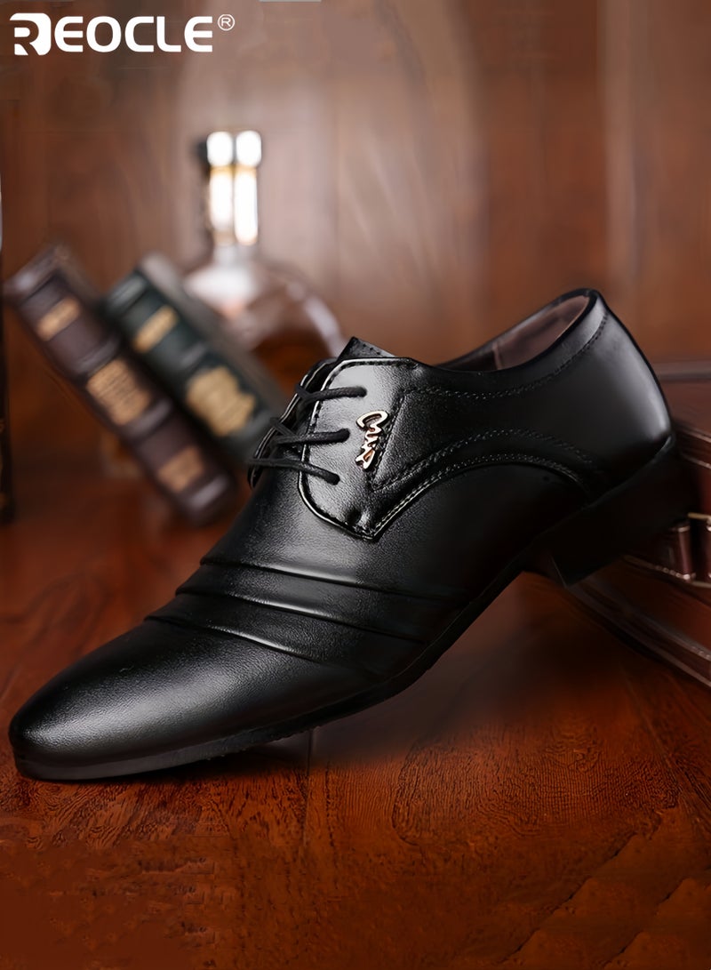 ريوكل أحذية جلدية رجالية أحذية ديربي كلاسيكية عتيقة عرض واسع متاح مريح غير قابل للانزلاق برباط حذاء مطاطي نعل رسمي للأنشطة الخارجية وملابس غير رسمية للرجال - Image 4