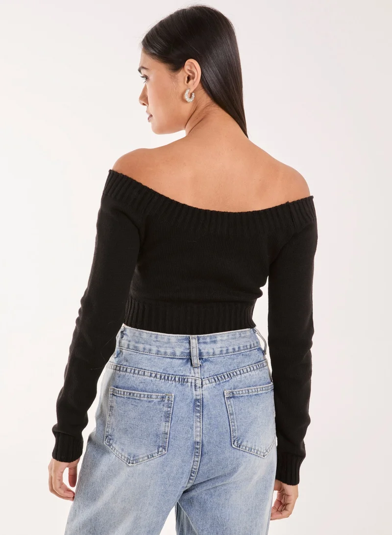 Pink Vanilla Off Shoulder Crop Knit Top