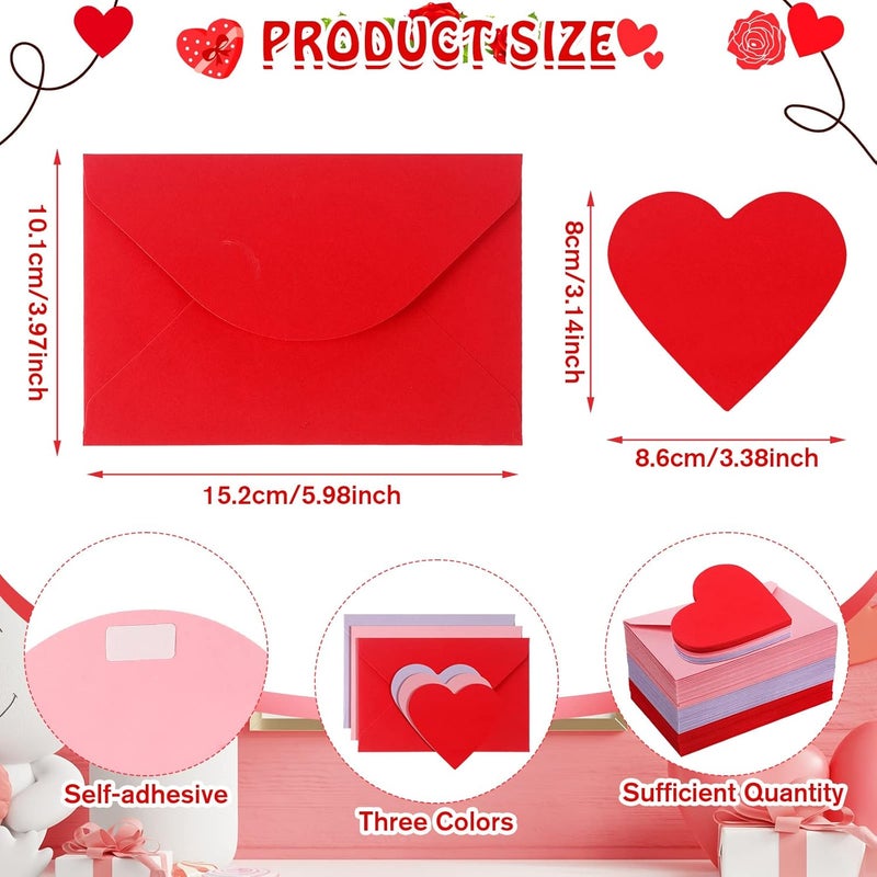 Glenmal 108 Sets Valentines Day Envelopes with Heart Shaped Cards 4 x 6 Inch Red Pink and Purple Valentines Day Envelopes Blank Heart Greeting Cards for Anniversary Business Exchange - Image 2