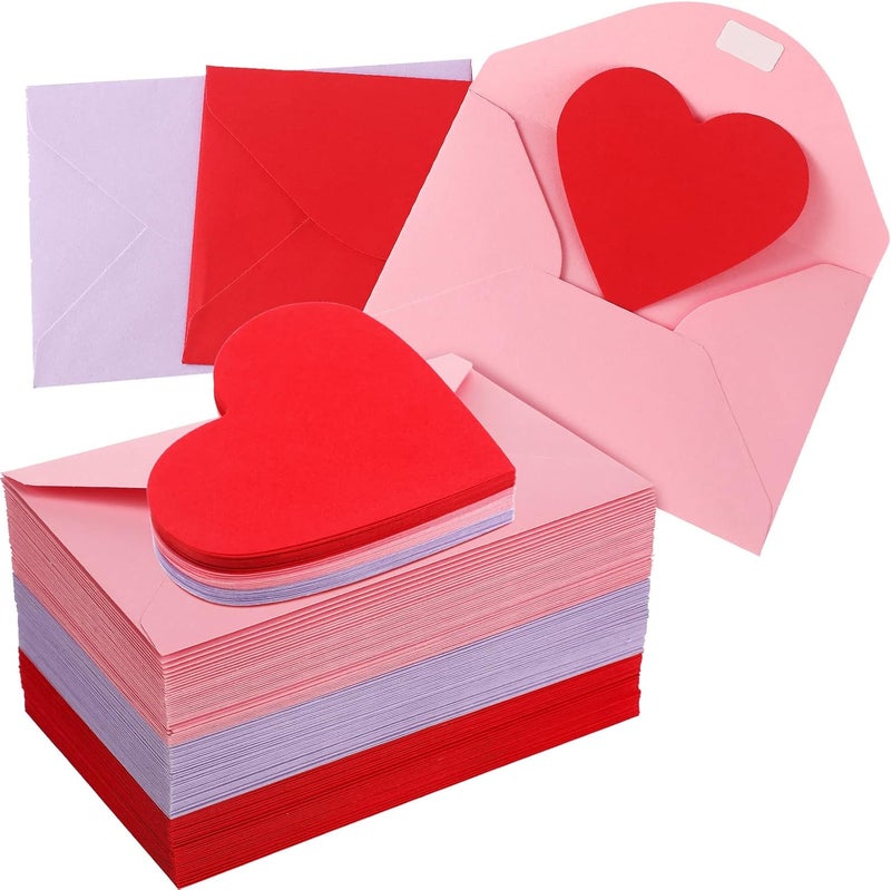 Glenmal 108 Sets Valentines Day Envelopes with Heart Shaped Cards 4 x 6 Inch Red Pink and Purple Valentines Day Envelopes Blank Heart Greeting Cards for Anniversary Business Exchange - Image 1