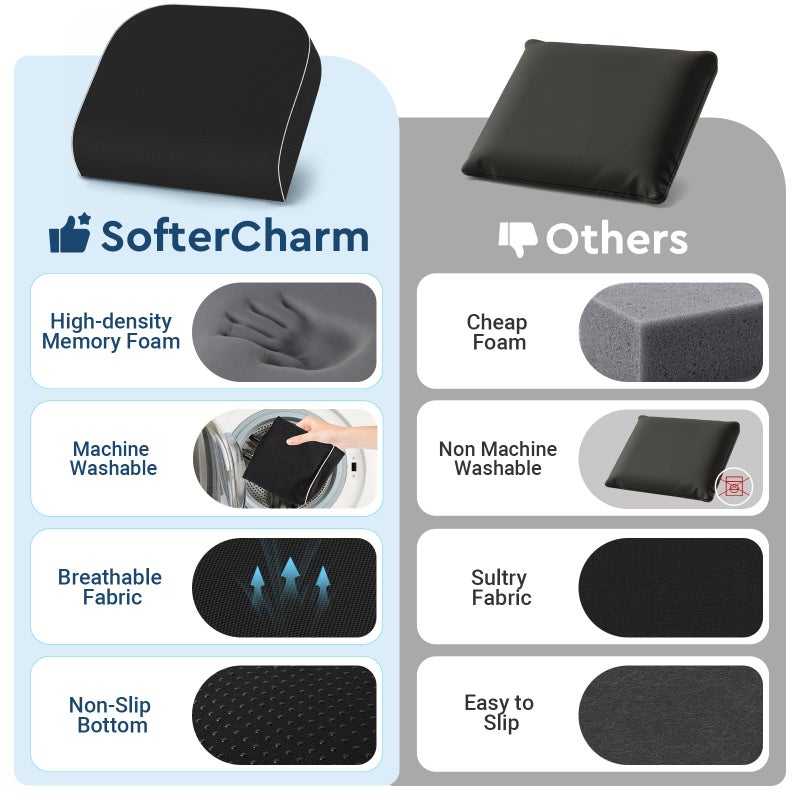 SofterCharm Seat Cushion, Memory Foam Office Chair Cushions for Long Sitting Hours, Chair Pad for Sciatica, Coccyx, Tailbone, Hip Pain & Pressure Relief, Office, Home, Car Seats, Airplane, Black/Large - Image 5