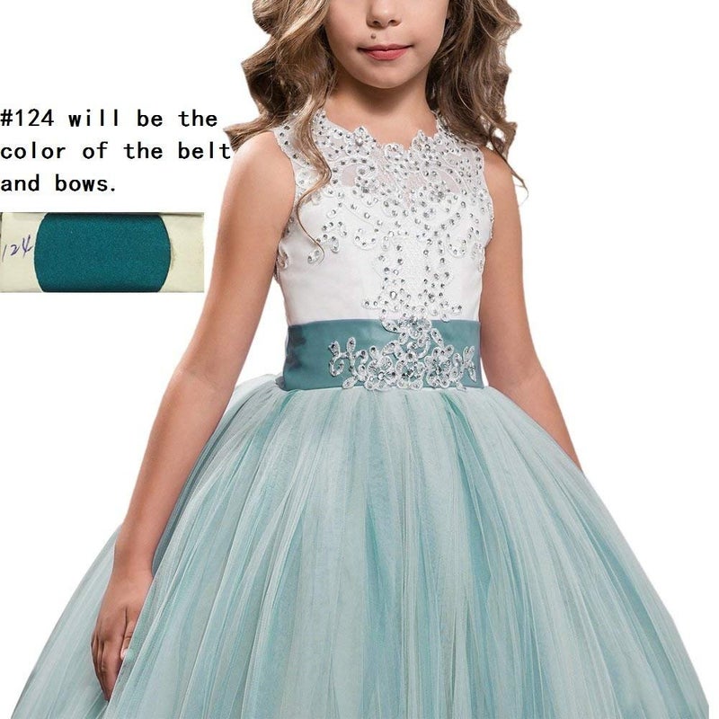 WDE Princess Teal Long Girls Pageant Dresses Kids Prom Puffy Tulle Ball Gown US 8 - Image 3
