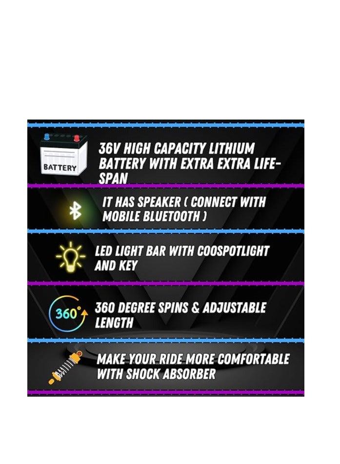 Shard Big-Drifting Scooter 3 Wheel Electric Scooter - 3 Lights - Shock Absorber Safety Gears Speed Up To 20KM/h Driving Modes- Bluetooth- Speaker mix color 6 - Image 5