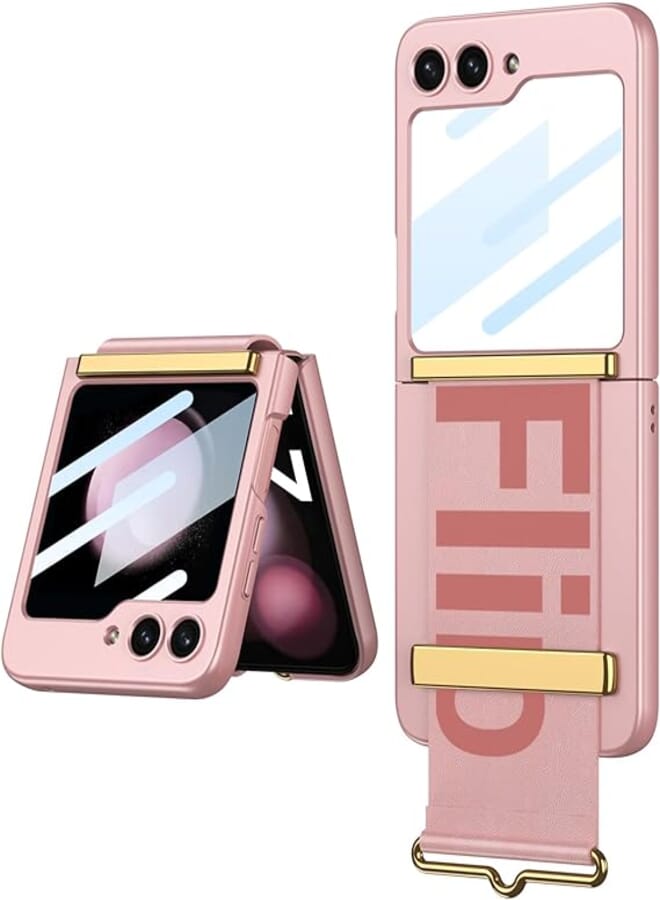 GOLDEN MASK Compatible With Samsung Galaxy Z Flip5 Ulta thin with Strap (Pink) 