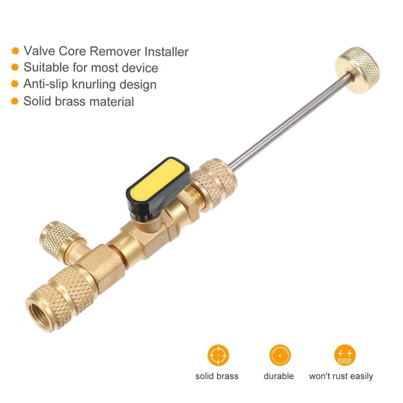 Valve Core Remover: SAE 1/4 & 5/16 Port, Gold Anti-slip Design - Long-lasting Eco-friendly Valve Cores, No Refrigerant Release Installer Tool for All Refrigeration & A/C Systems - Image 3