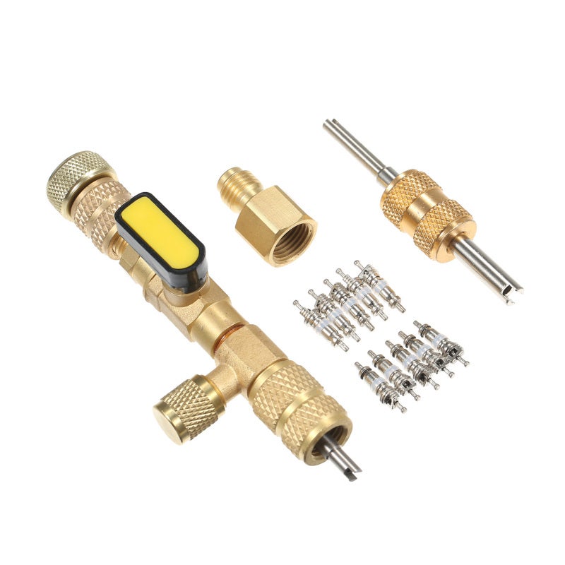 Valve Core Remover: SAE 1/4 & 5/16 Port, Gold Anti-slip Design - Long-lasting Eco-friendly Valve Cores, No Refrigerant Release Installer Tool for All Refrigeration & A/C Systems - Image 1