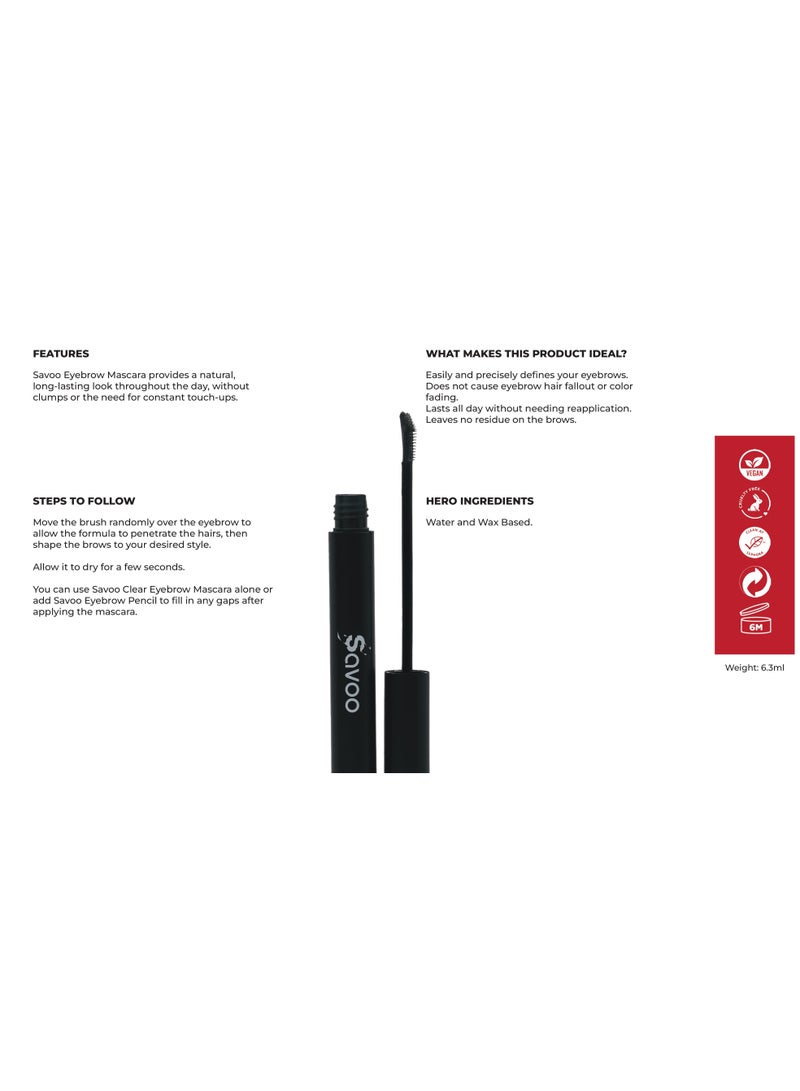 Savoo Eyebrow Gel Mascara – Clear Dream 6.3ml Clear Brow Gel | Waterproof Eyebrow Mascara | Long-Lasting Natural Brow Fix - Image 3