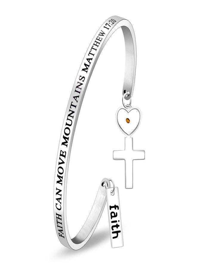 Uloveido Stainless Steel Faith Can Move Mountain Faith Heart Cross Charms Cuff Bracelets, Christian Religious Inspirational Bracelets Y3976 - Image 1