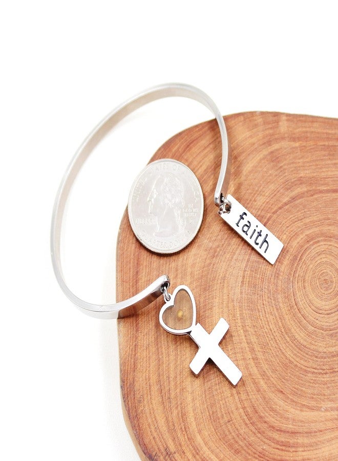 Uloveido Stainless Steel Faith Can Move Mountain Faith Heart Cross Charms Cuff Bracelets, Christian Religious Inspirational Bracelets Y3976 - Image 2