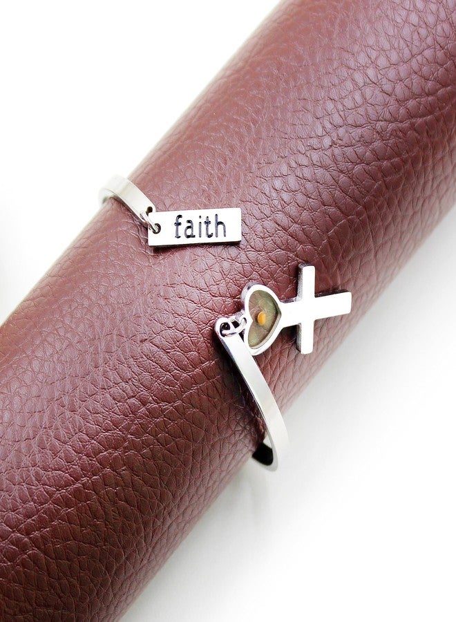 Uloveido Stainless Steel Faith Can Move Mountain Faith Heart Cross Charms Cuff Bracelets, Christian Religious Inspirational Bracelets Y3976 - Image 3