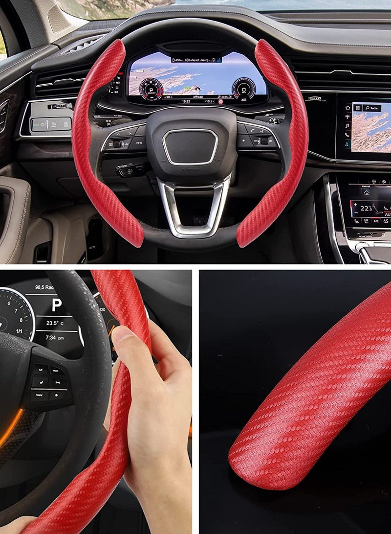 Carbon Fiber Steering Pattern Wheel Cover for Women Man, Safe and Non-Slip Car Accessory, Universal Fit Car Wheel Protector Wheel Cover Universal Automobile Interior Accessories Sport Red - Image 3