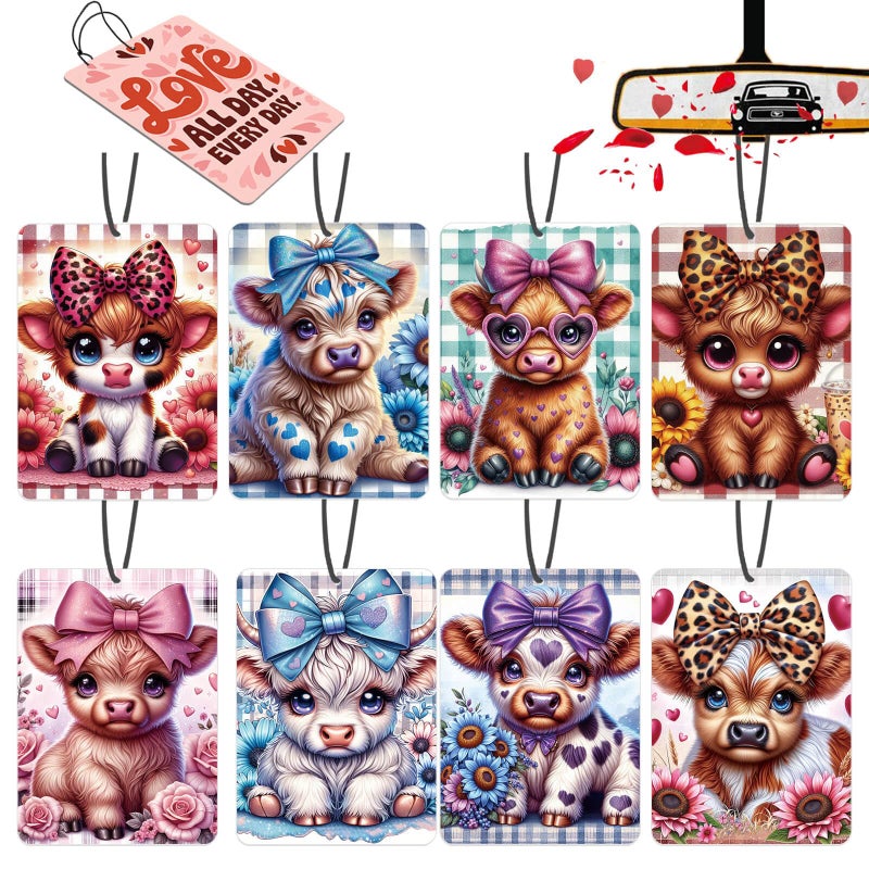 OPPKEPT Car Air Fresheners Highland Cow Gifts Ornament for her 8 Pack, Cute Cow Hanging Car Accessories Interior for Women Wife Girls Lover Home Decorations Gift Birthday Party Valentines Day Gifts - Image 1