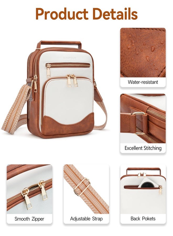 Sunpour Womens Crossbody Purse, Vegan Leather Crossbody Bag RFID Built-in Wallet Handbag Shoulder Bag for Travel (Beige&Brown) - Image 4