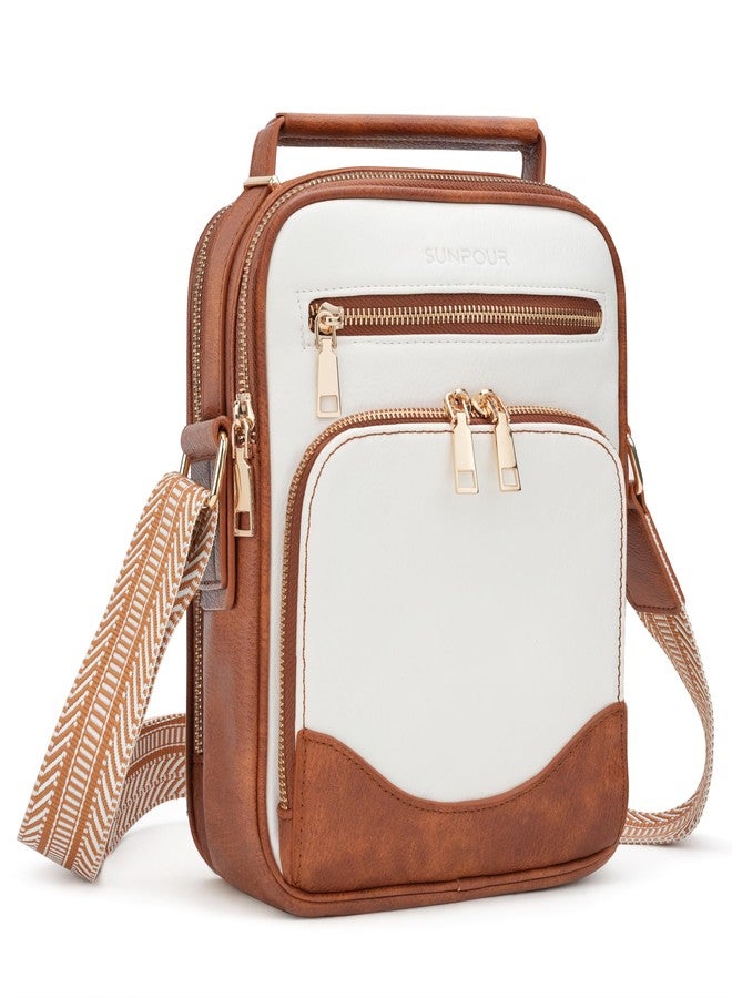 Sunpour Womens Crossbody Purse, Vegan Leather Crossbody Bag RFID Built-in Wallet Handbag Shoulder Bag for Travel (Beige&Brown) - Image 1