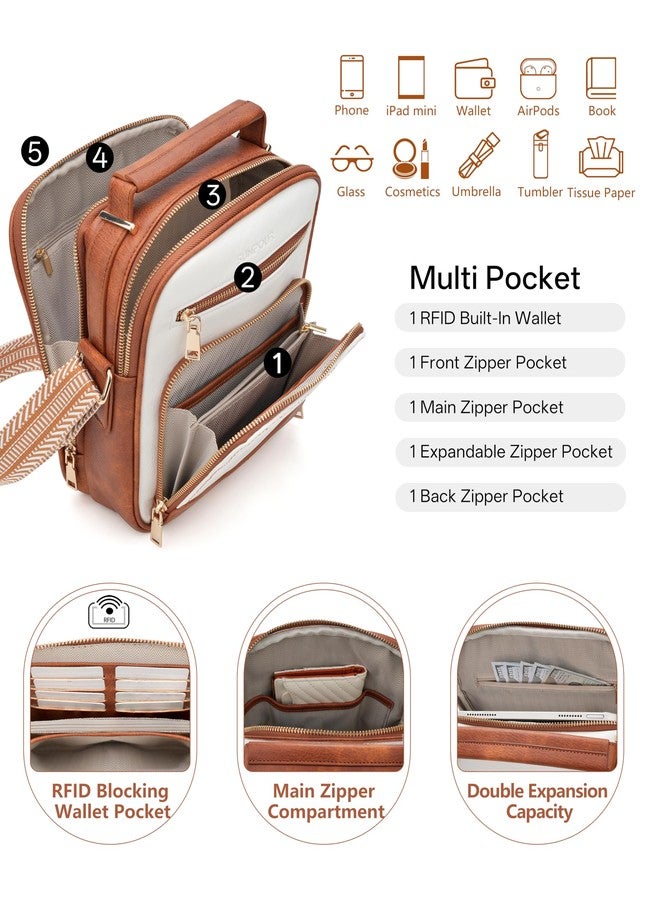 Sunpour Womens Crossbody Purse, Vegan Leather Crossbody Bag RFID Built-in Wallet Handbag Shoulder Bag for Travel (Beige&Brown) - Image 3