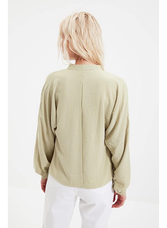 ترينديول قميص نسائي عادي منسوج بياقة ماندرين - Image 4