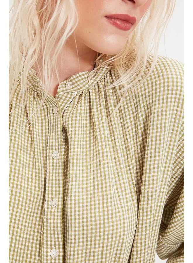 ترينديول قميص نسائي عادي منسوج بياقة ماندرين - Image 3