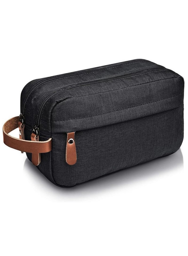 ECVV Large Capacity Men's Travel Toiletry Bag, Portable Leather Dopp Kit Shaving Bag for Cosmetics Brushes Tools, Waterproof Storage Organizer Bag for Men - Image 1
